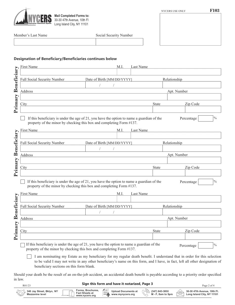 Form F103 Fill Out, Sign Online and Download Printable PDF, New York