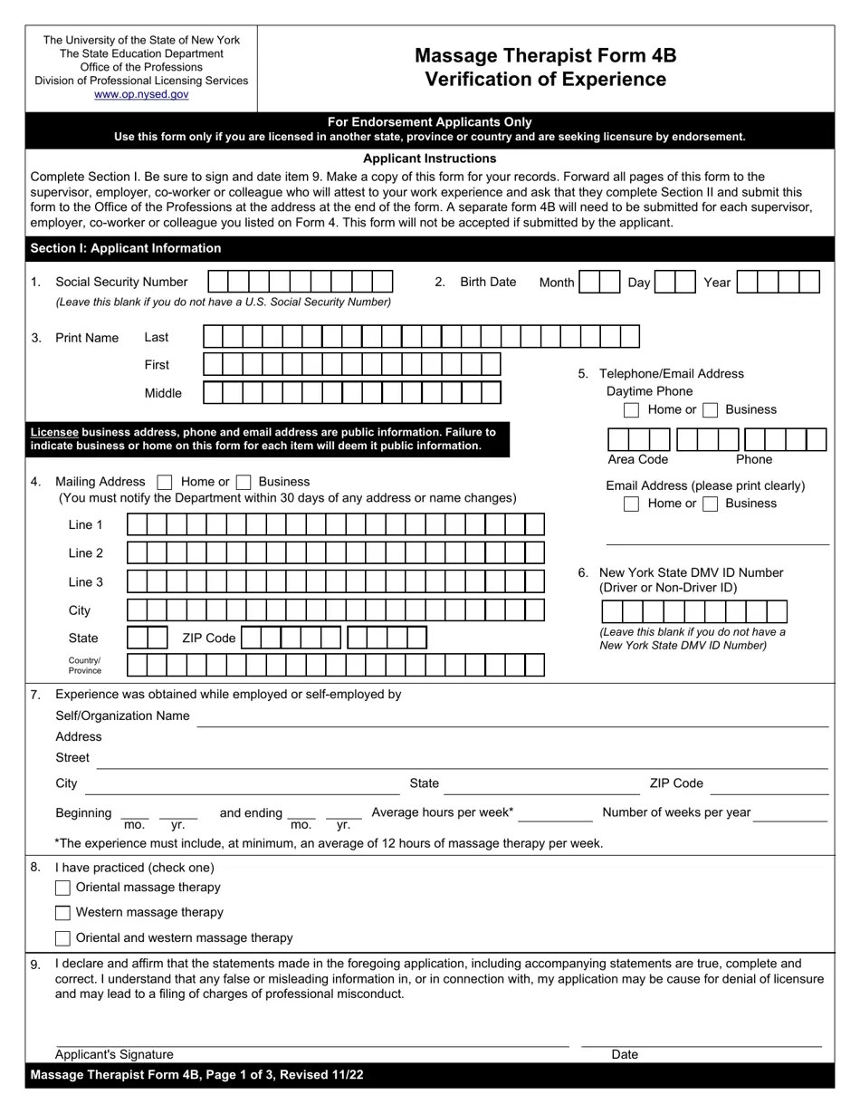 Massage Therapist Form 4B Download Fillable PDF or Fill Online