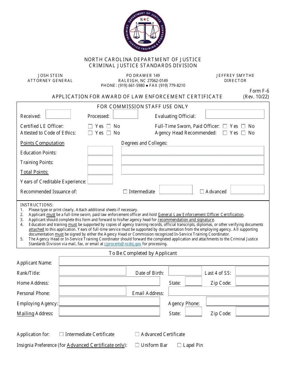 Form F6 Download Fillable PDF or Fill Online Application for Award of