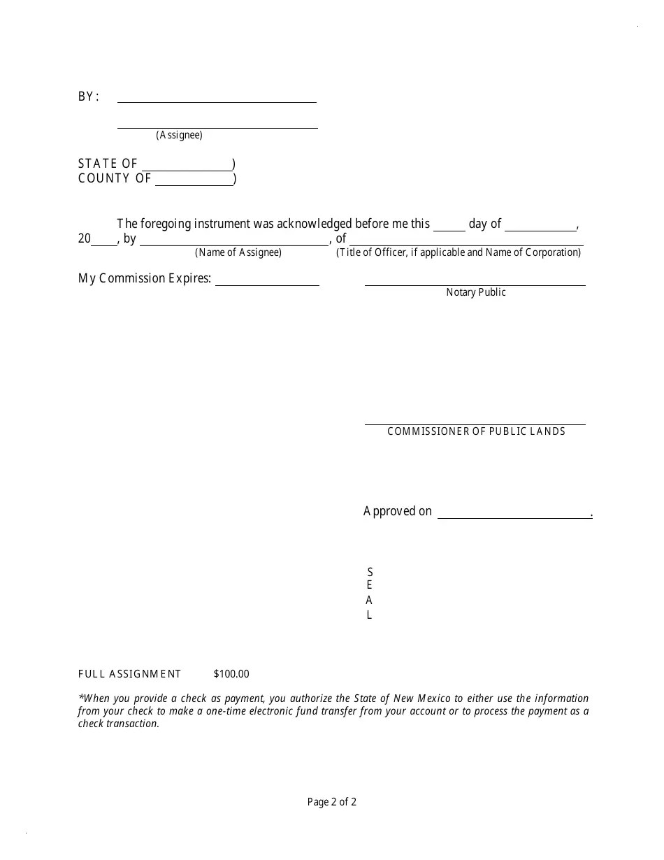 New Mexico Full Assignment of RightOfWay and Easement Fill Out