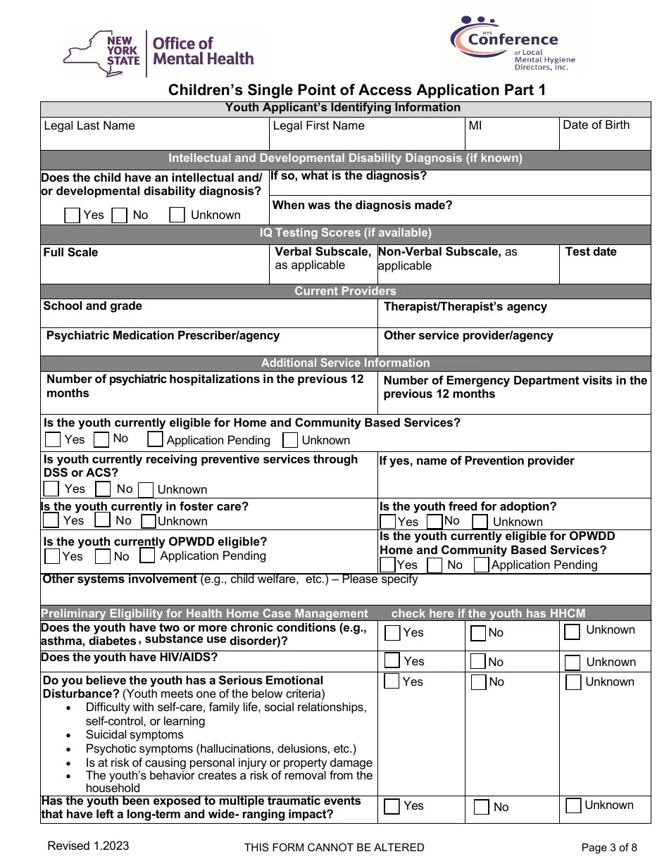 New York Children's Single Point of Access Application Fill Out, Sign