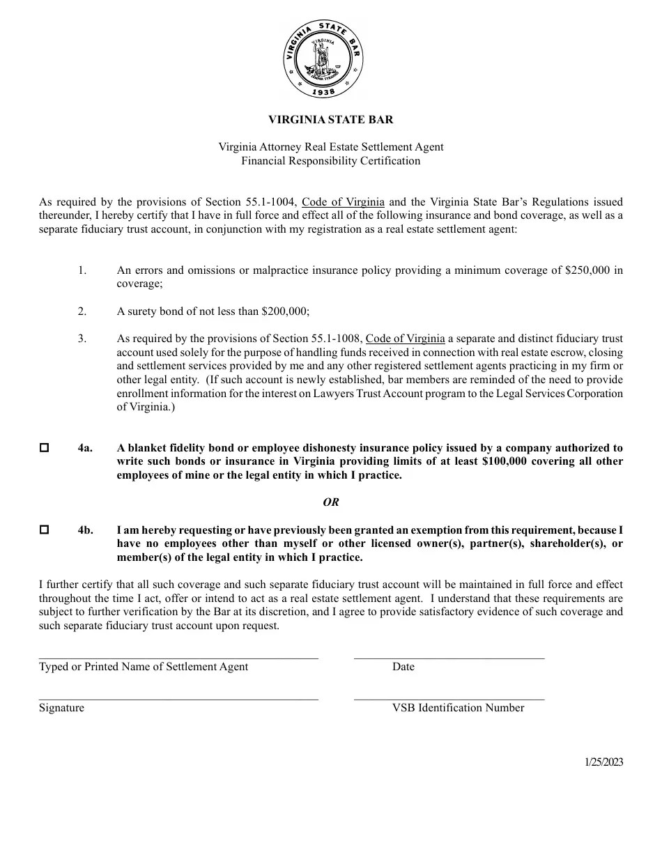 Virginia Virginia Attorney Real Estate Settlement Agent Financial