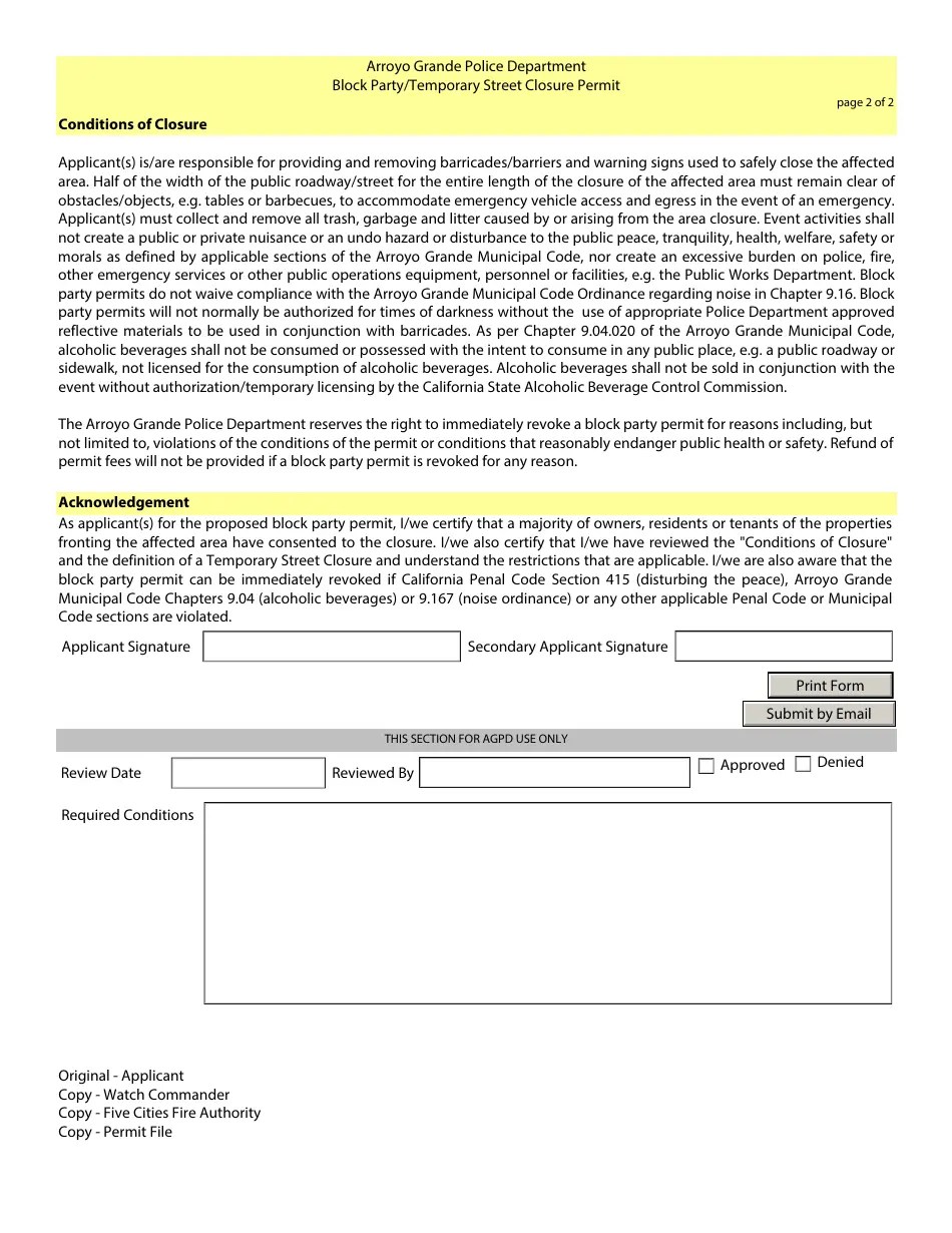 City of Arroyo Grande, California Block Party/Temporary Street Closure
