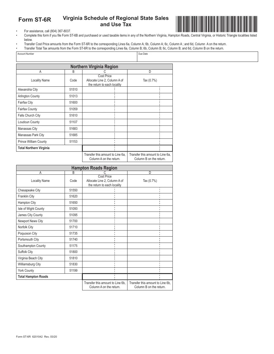 Form ST6 Download Fillable PDF or Fill Online Virginia Direct Payment
