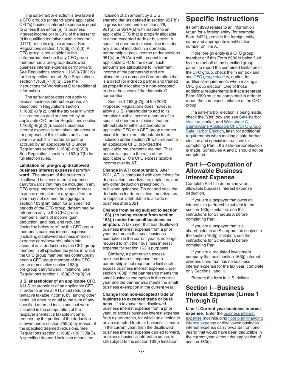 Download Instructions for IRS Form 8990 Limitation on Business Interest Expense Under Section