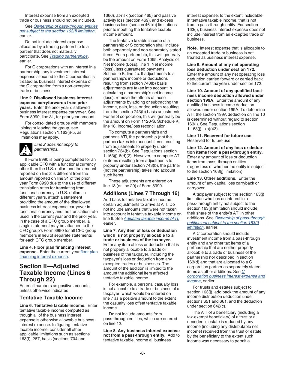 Download Instructions for IRS Form 8990 Limitation on Business Interest Expense Under Section
