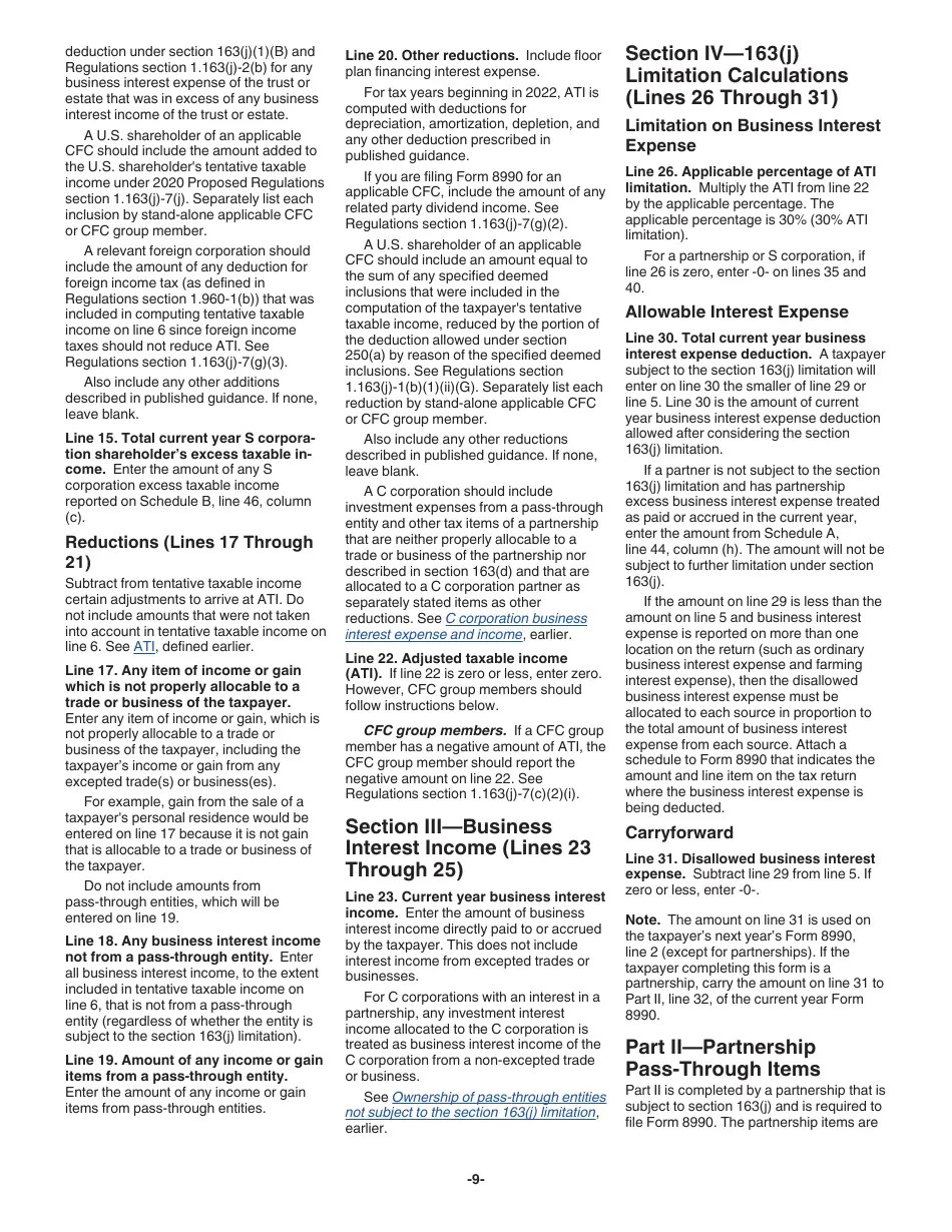Download Instructions for IRS Form 8990 Limitation on Business Interest Expense Under Section