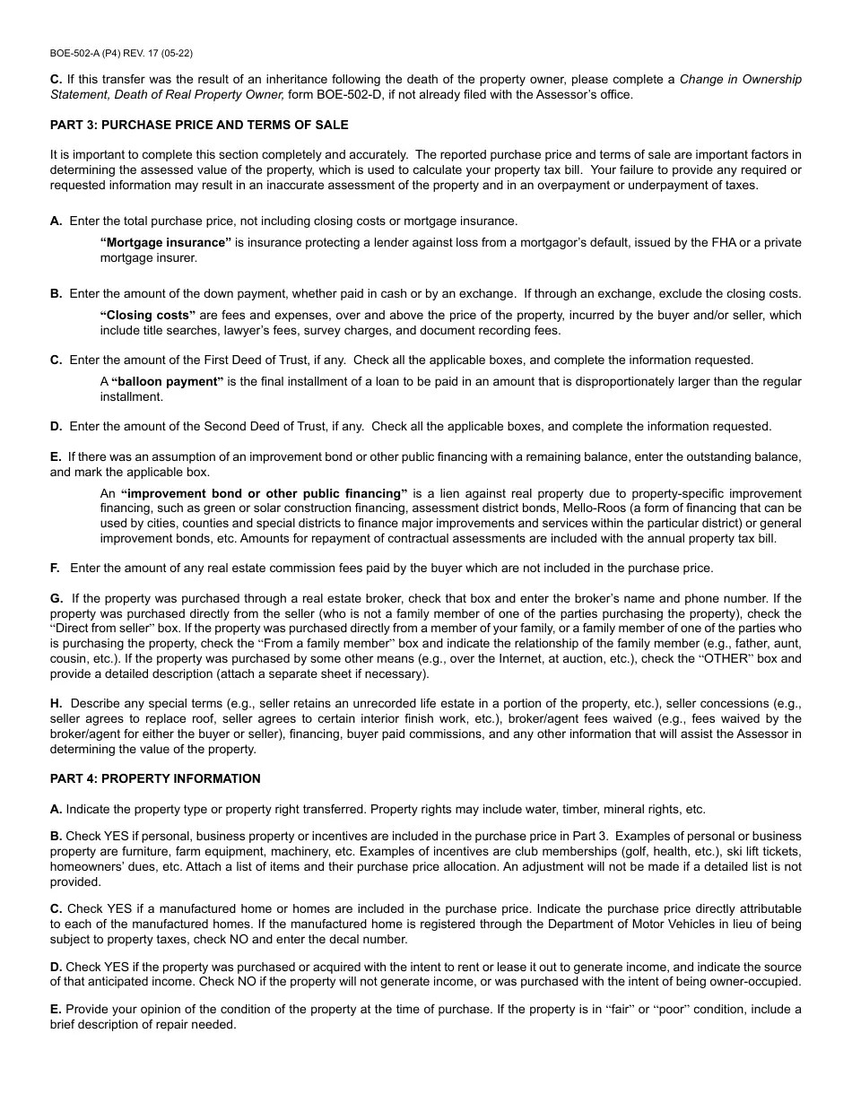 Form BOE502A Download Fillable PDF or Fill Online Preliminary Change