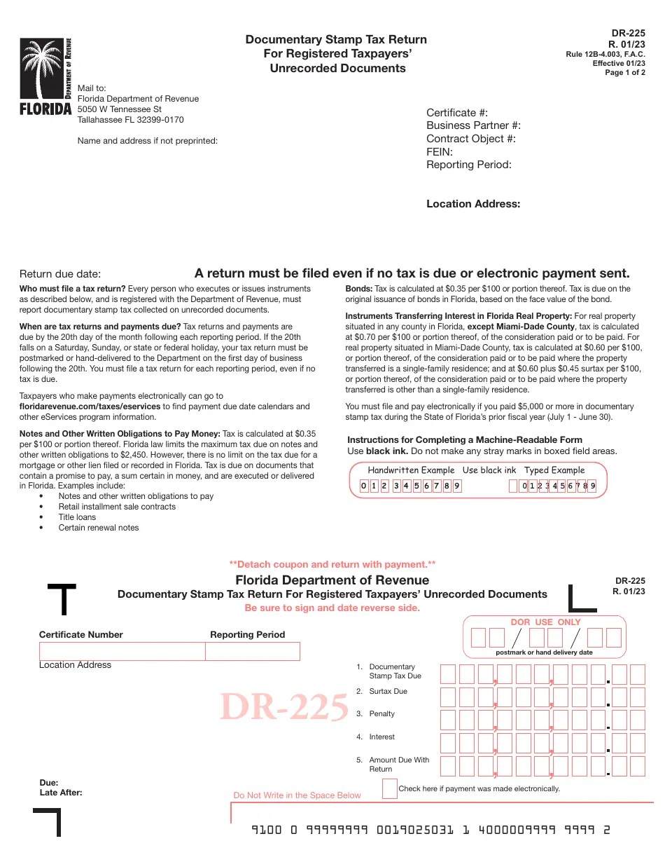 Form DR225 Download Printable PDF or Fill Online Documentary Stamp Tax