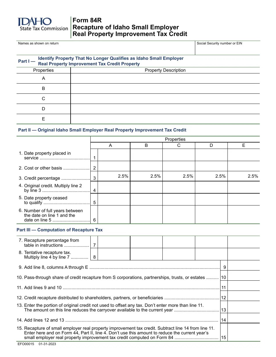 Form 84R (EFO00015) Fill Out, Sign Online and Download Fillable PDF