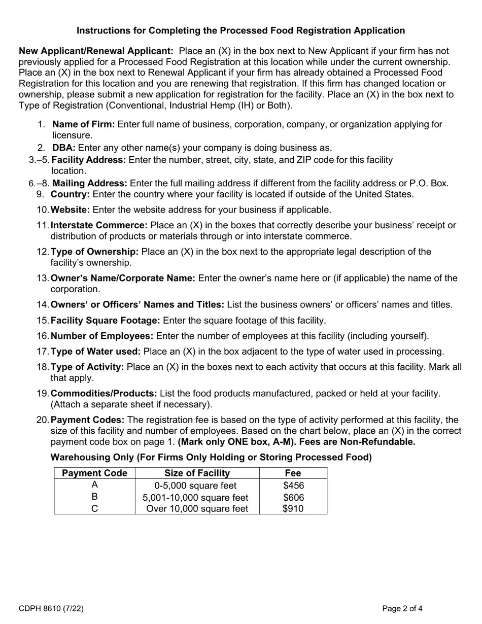 Form CDPH8610 Download Fillable PDF or Fill Online Processed Food