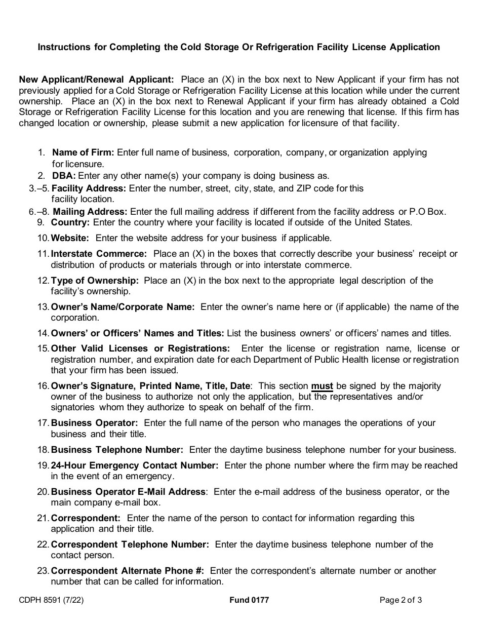 Form CDPH8591 Download Fillable PDF or Fill Online Cold Storage