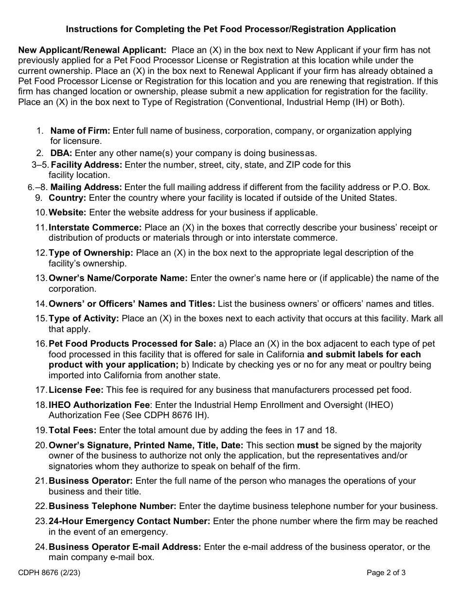 Form CDPH8676 Download Fillable PDF or Fill Online Pet Food Processor