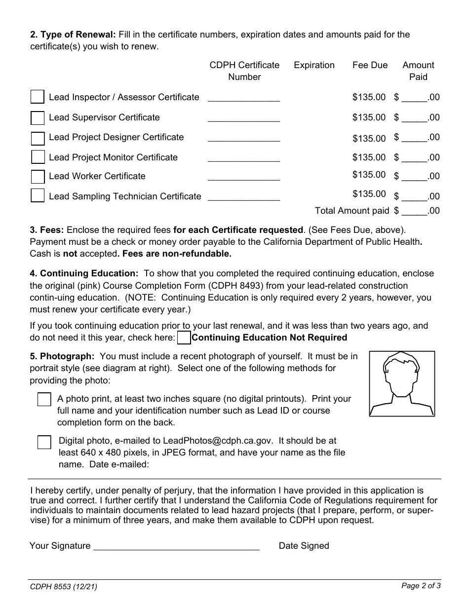 Form CDPH8553 Download Fillable PDF or Fill Online Lead Certification
