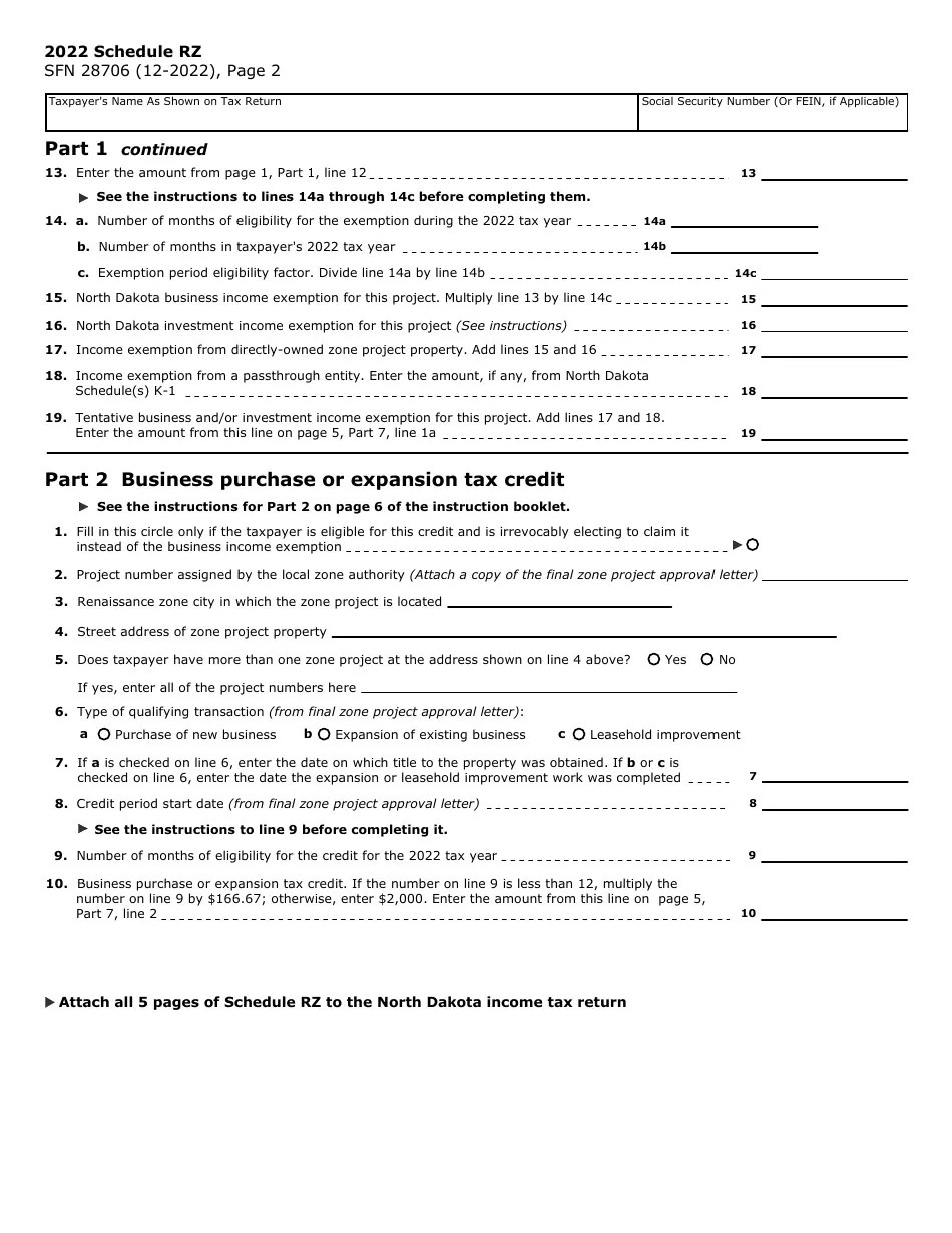 Form SFN28706 Schedule RZ 2022 Fill Out, Sign Online and Download