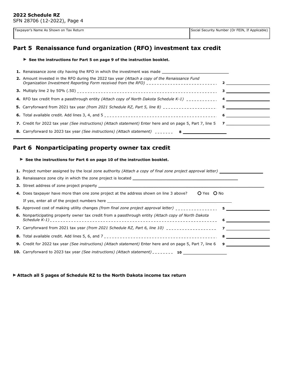 Form SFN28706 Schedule RZ 2022 Fill Out, Sign Online and Download