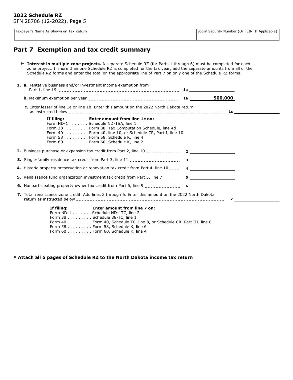 Form SFN28706 Schedule RZ 2022 Fill Out, Sign Online and Download