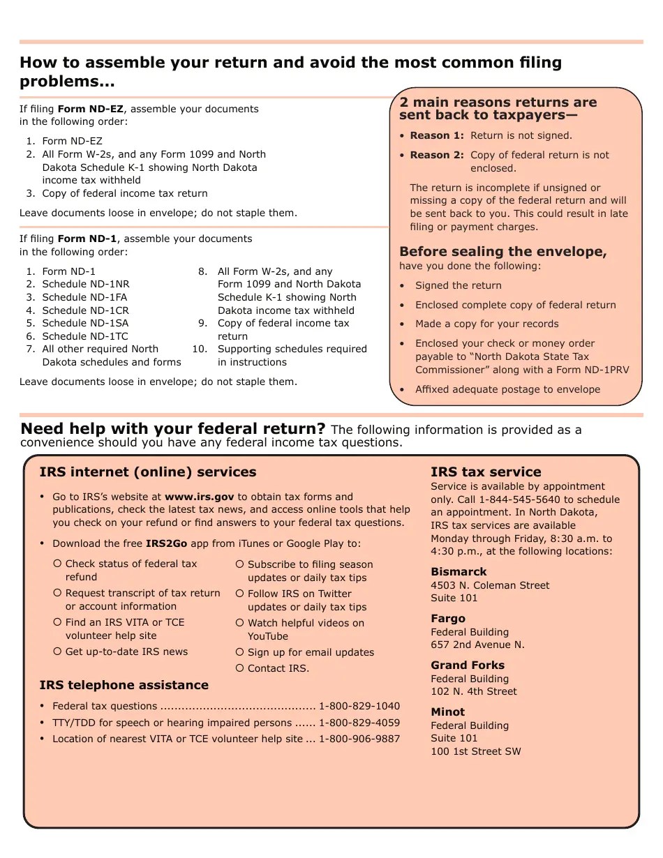 Download Instructions for Form NDEZ, SFN28745, ND1, SFN28702 PDF