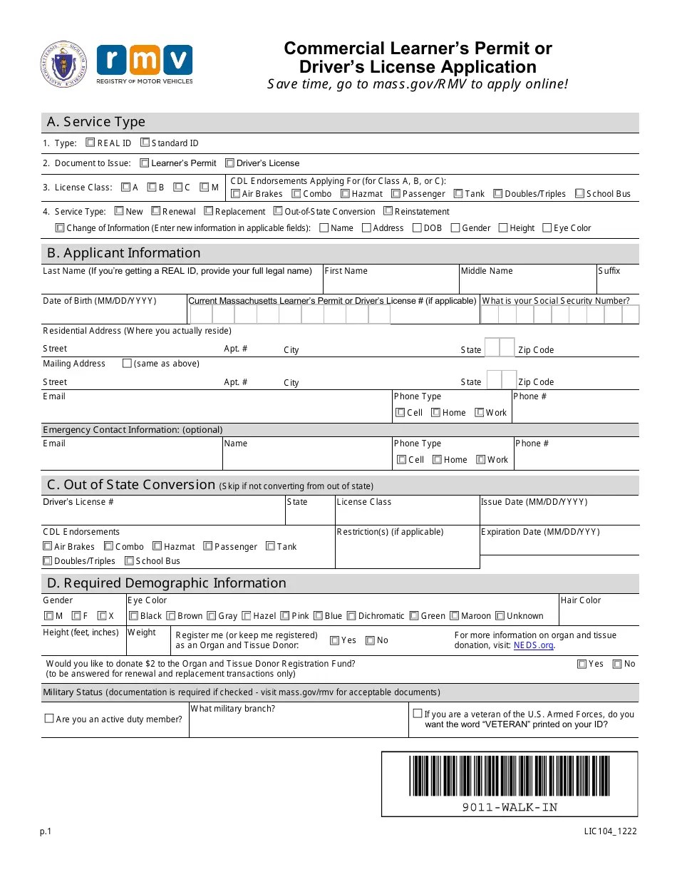Form LIC104 Fill Out, Sign Online and Download Fillable PDF, Massachusetts Templateroller