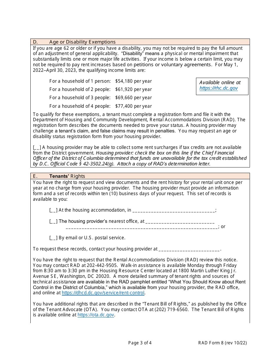 RAD Form 8 Download Fillable PDF or Fill Online Housing Provider's