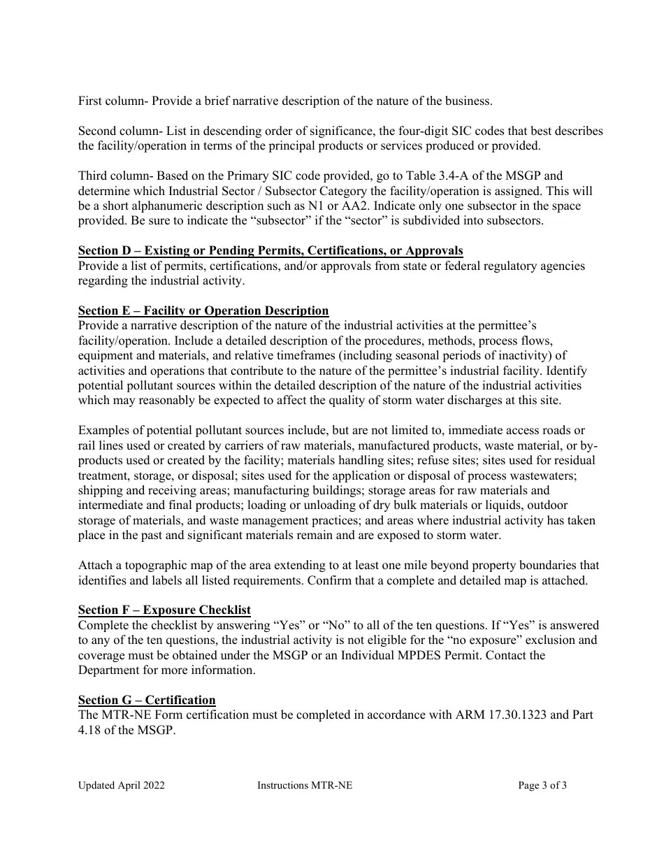 Download Instructions for Form MTRNE Industrial No Exposure