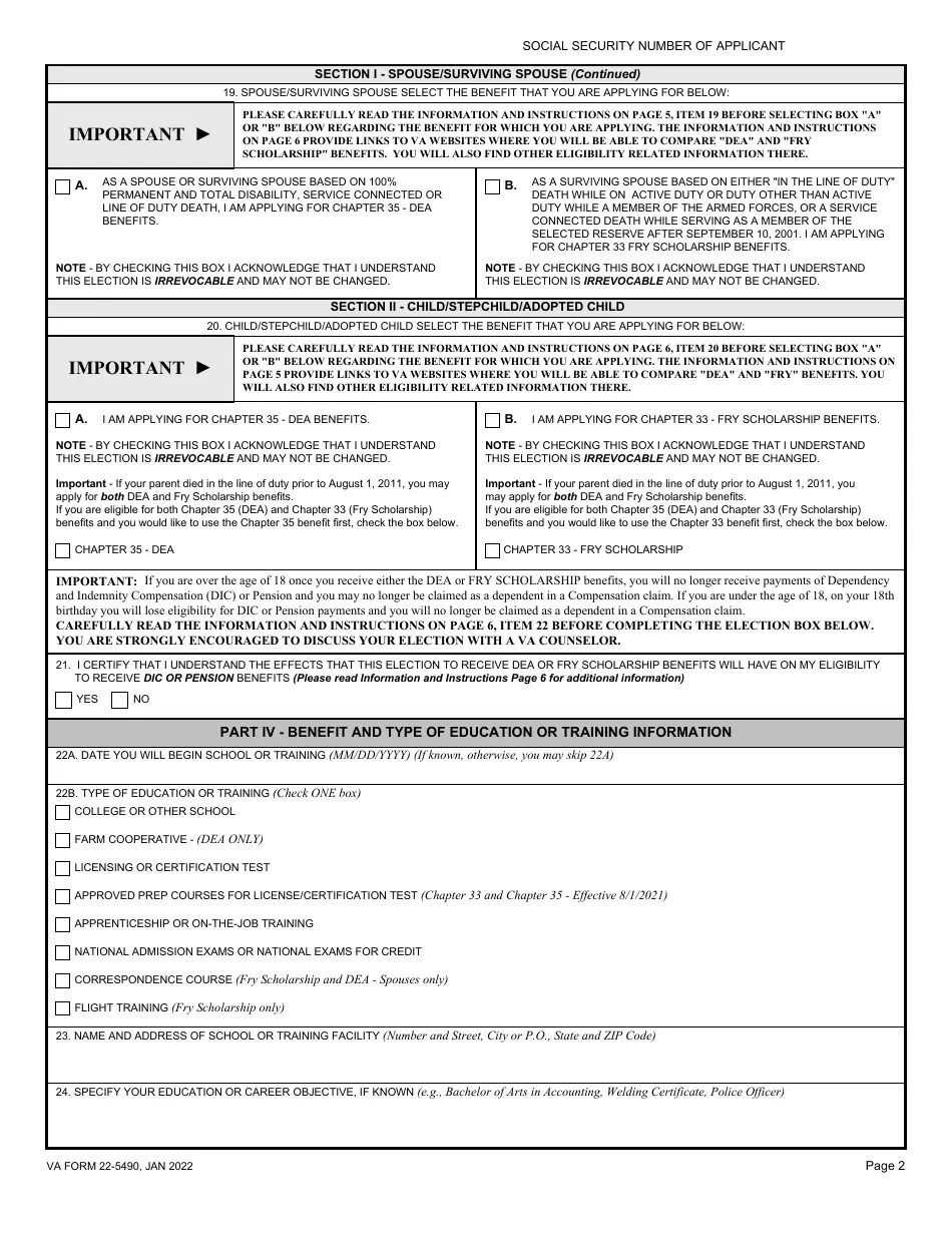 VA Form 225490 Download Fillable PDF or Fill Online Dependents