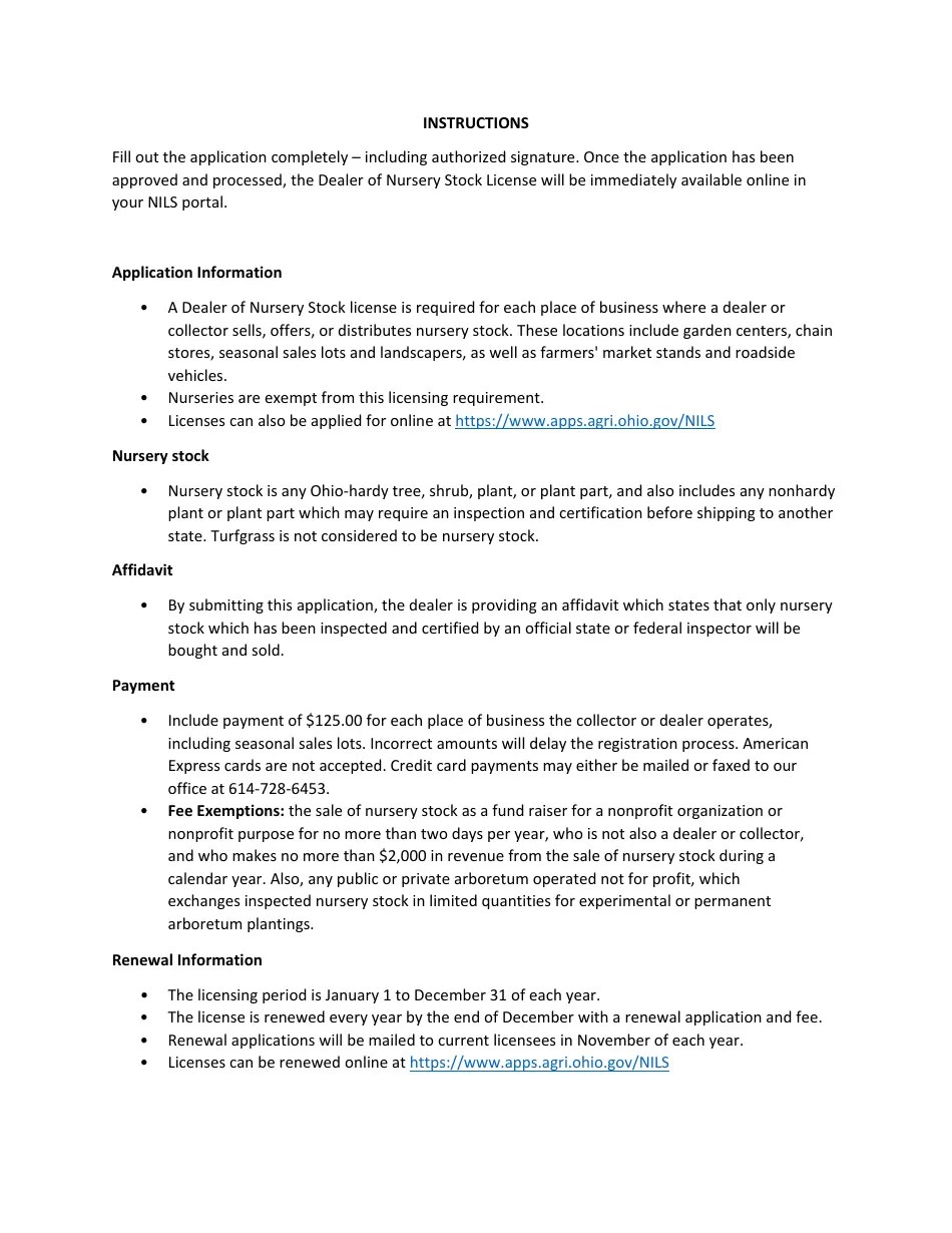Ohio Application for Dealer in Nursery Stock License(S) Fill Out