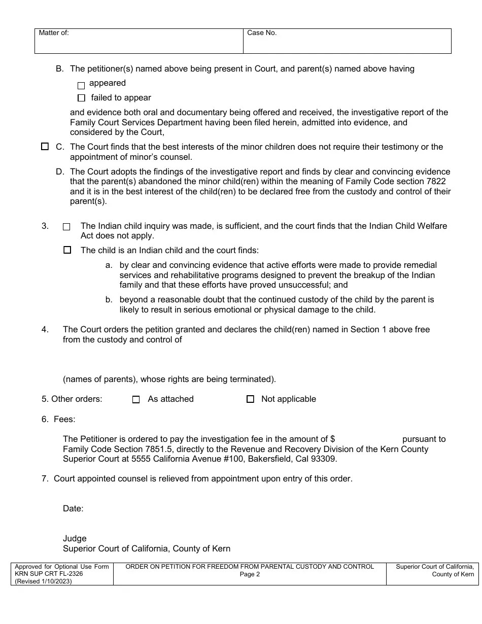 Form KRN SUP CRT FL2326 Fill Out, Sign Online and Download Fillable