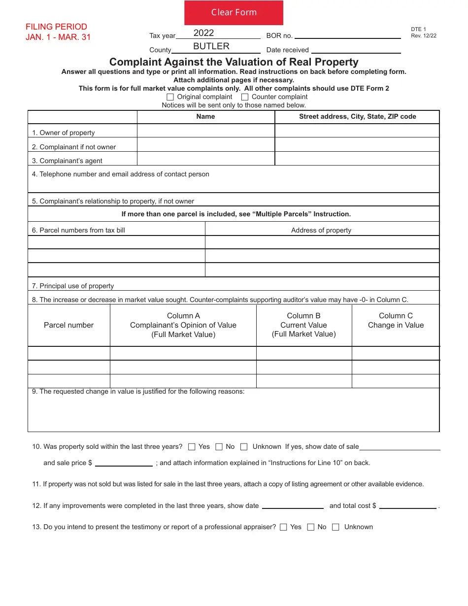 Form DTE1 Download Fillable PDF or Fill Online Complaint Against the