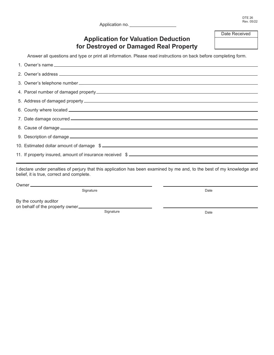 Form DTE26 Download Printable PDF or Fill Online Application for