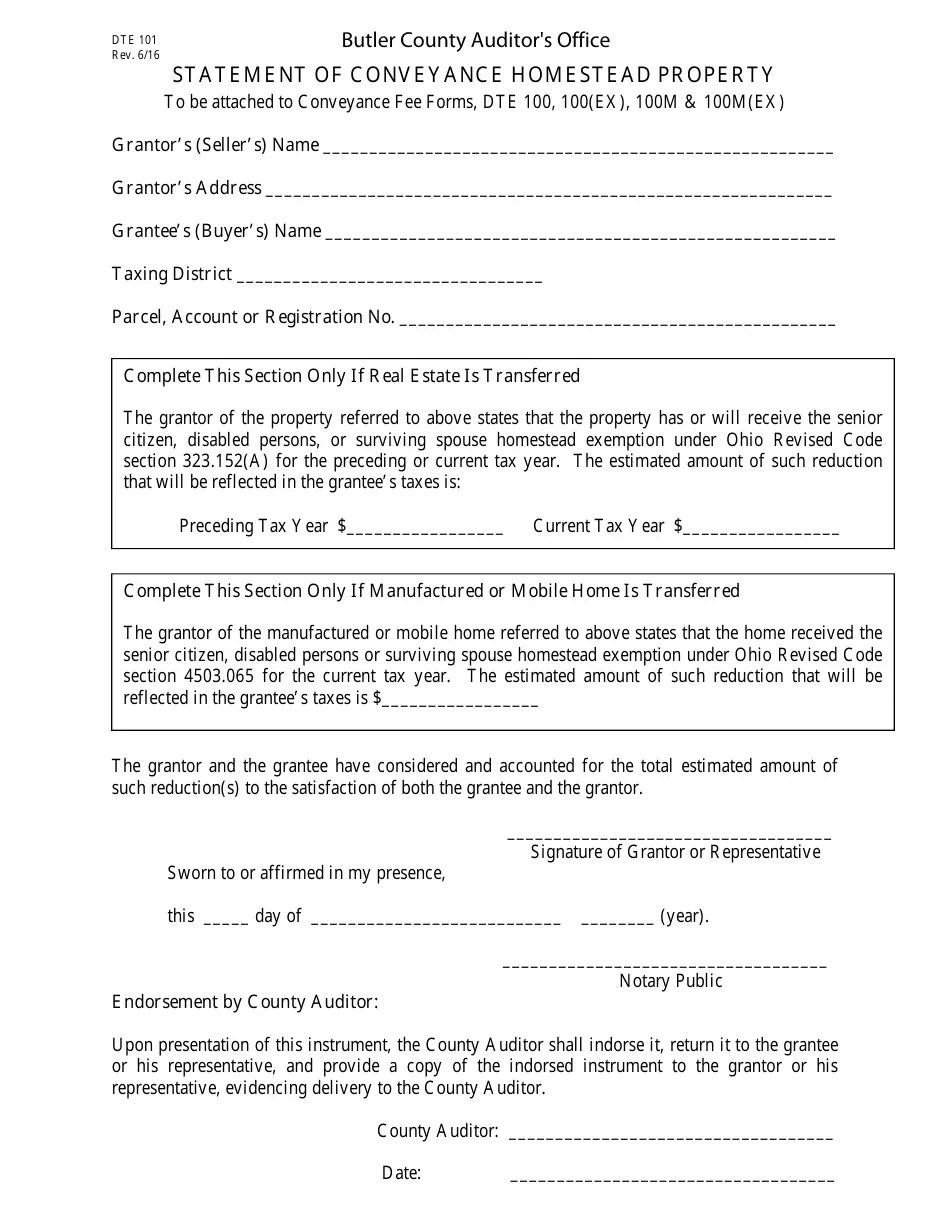 Form DTE101 Fill Out, Sign Online and Download Fillable PDF, Butler