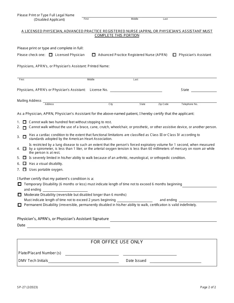 Form SP27 Fill Out, Sign Online and Download Fillable PDF, Nevada