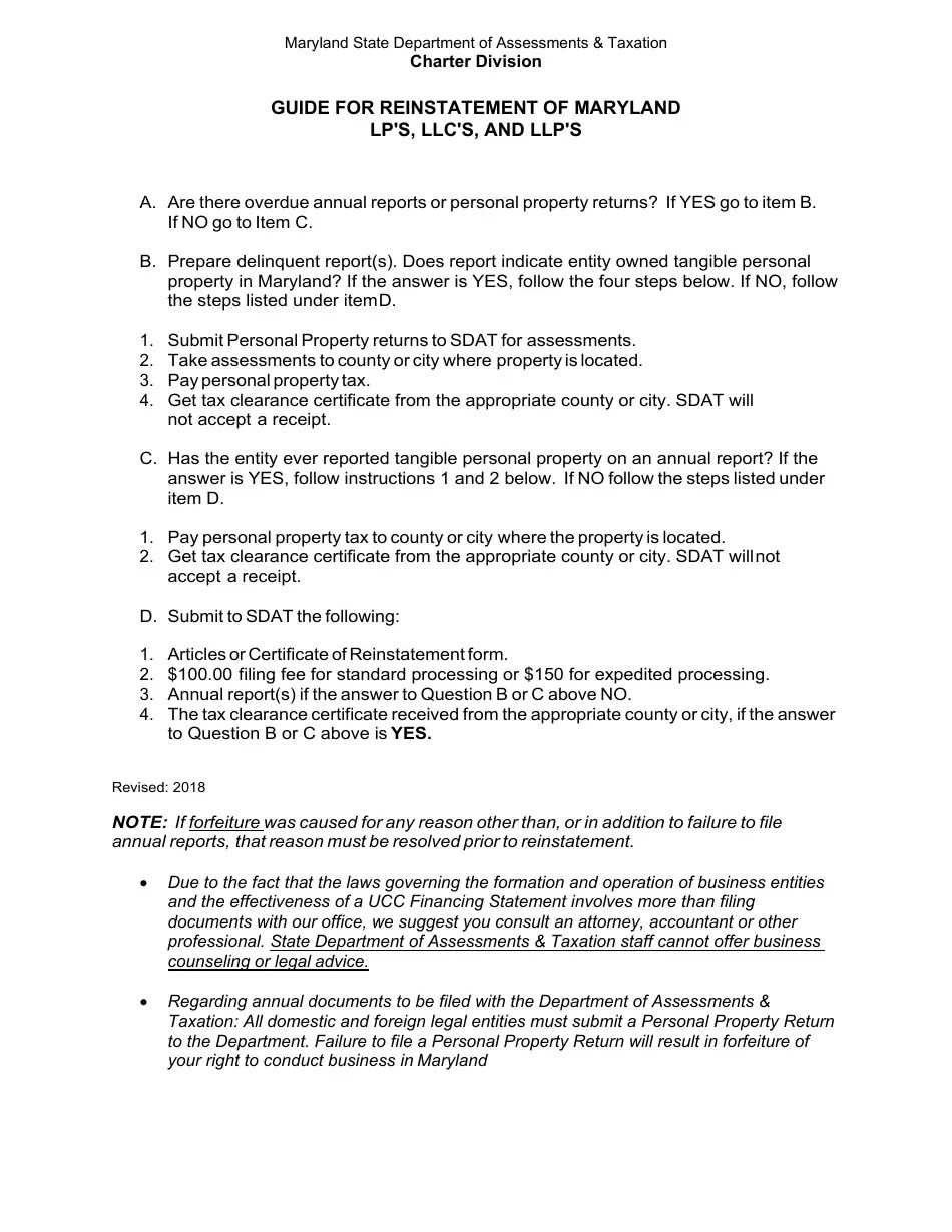 Maryland Articles or Certificate of Reinstatement Download Fillable PDF