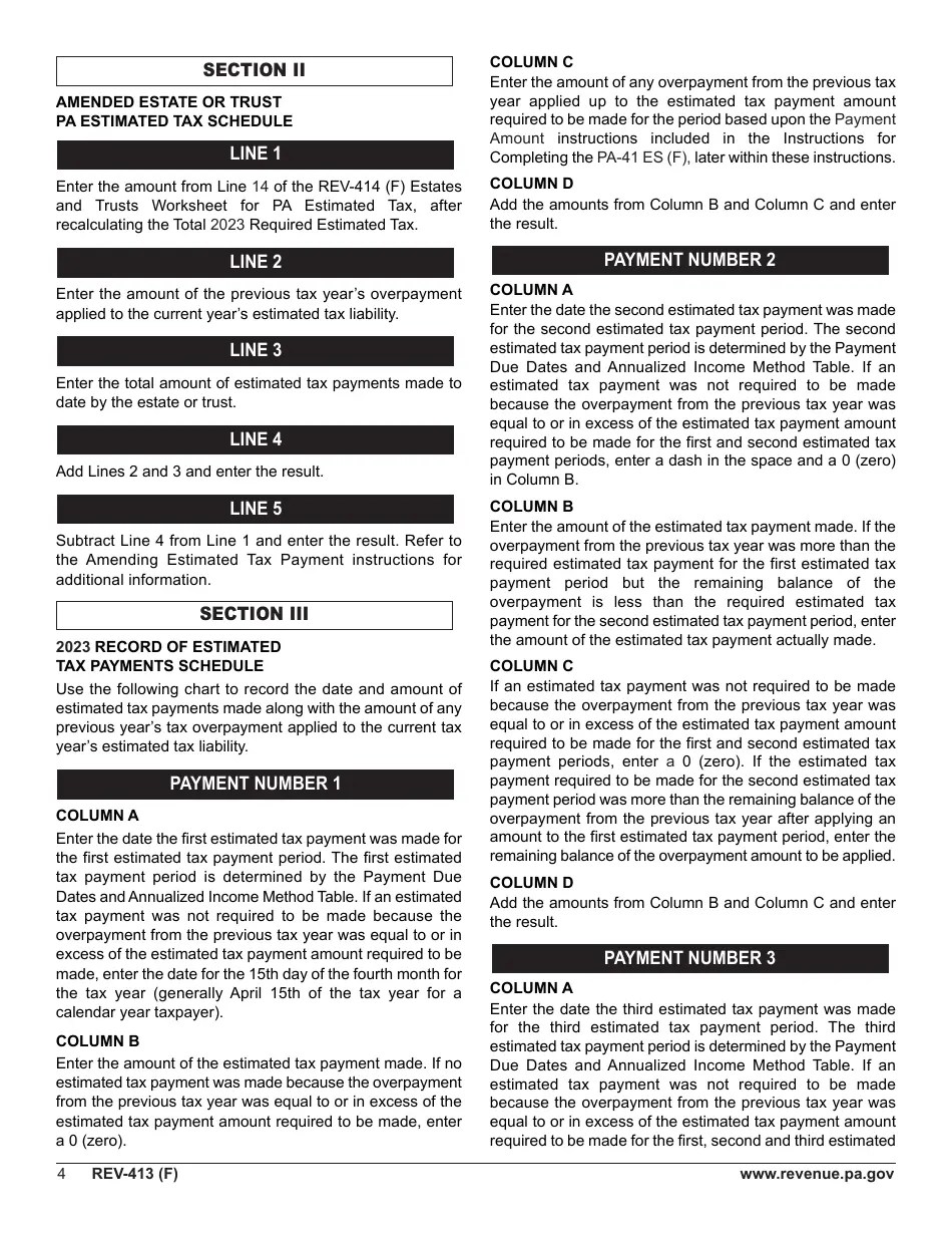 Download Instructions for Form REV414 (F), PA41 ES (F) PDF, 2023