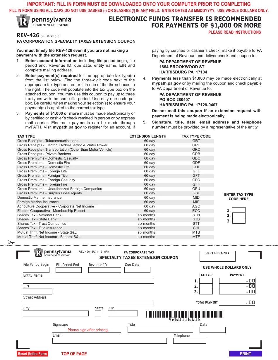 Form REV426 Fill Out, Sign Online and Download Fillable PDF, Pennsylvania Templateroller