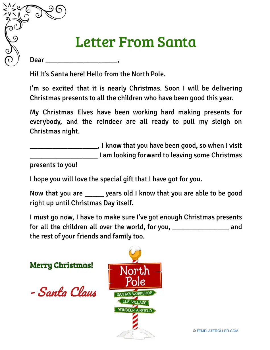 Letter From Santa Template - Varicolored Download Printable PDF