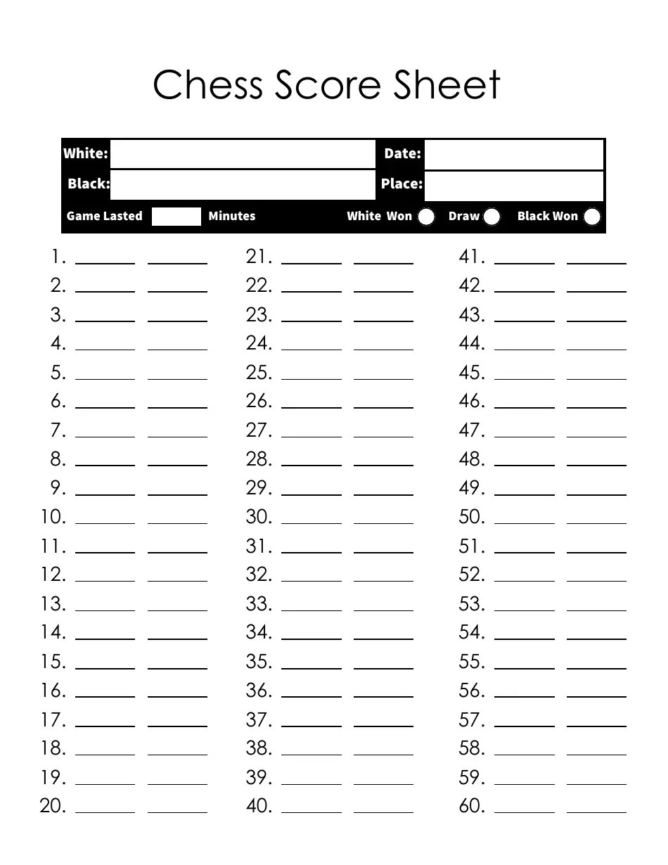 Basic Chess Score Sheet Download Printable PDF Templateroller