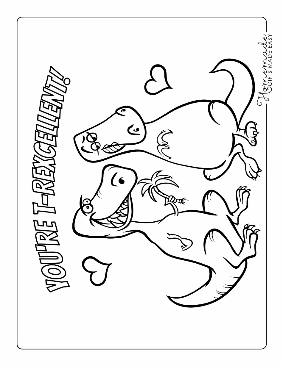 Valentine's Day Coloring Page TRex Download Printable PDF