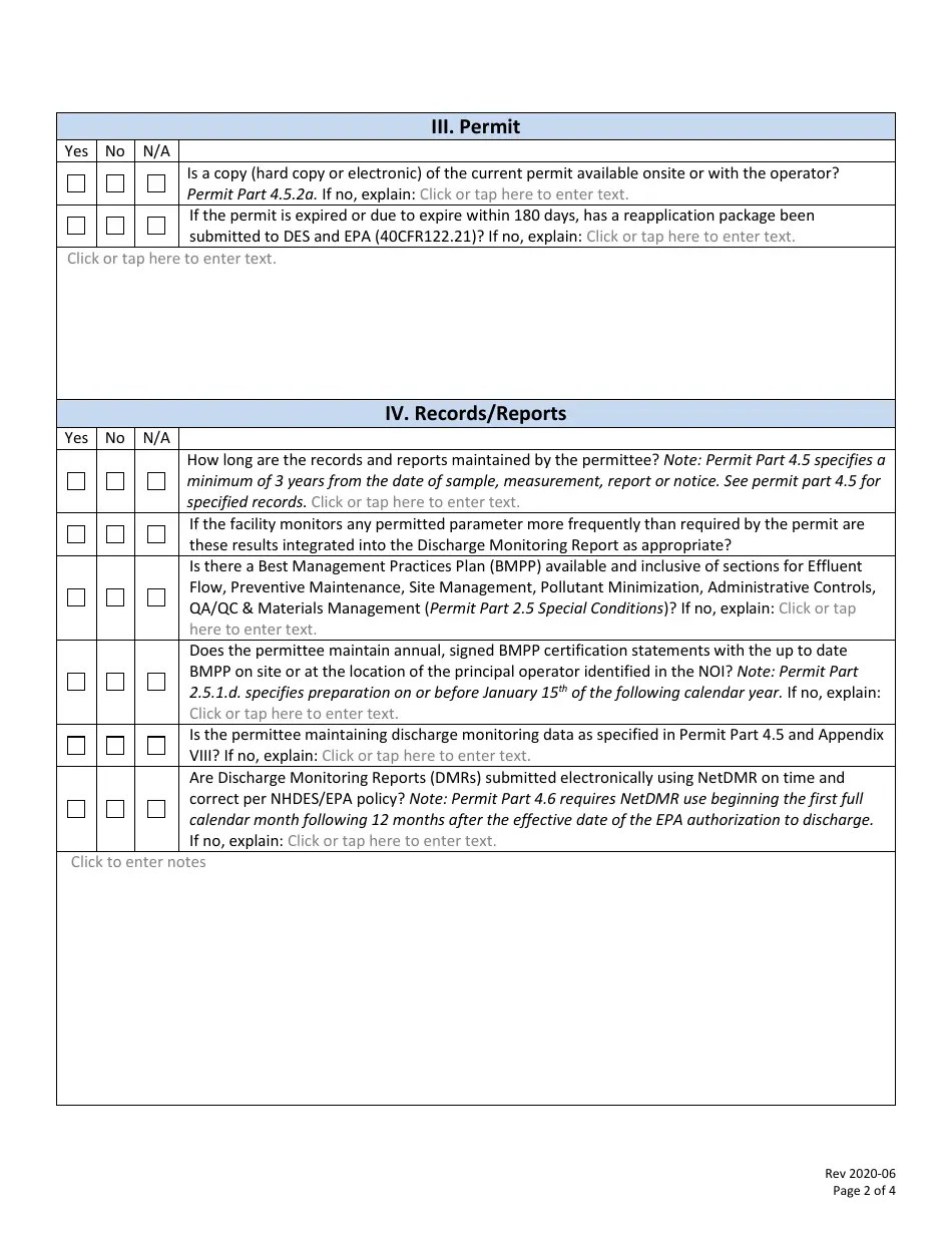 New Hampshire Npdes Inspection Checklist Remediation General Permit
