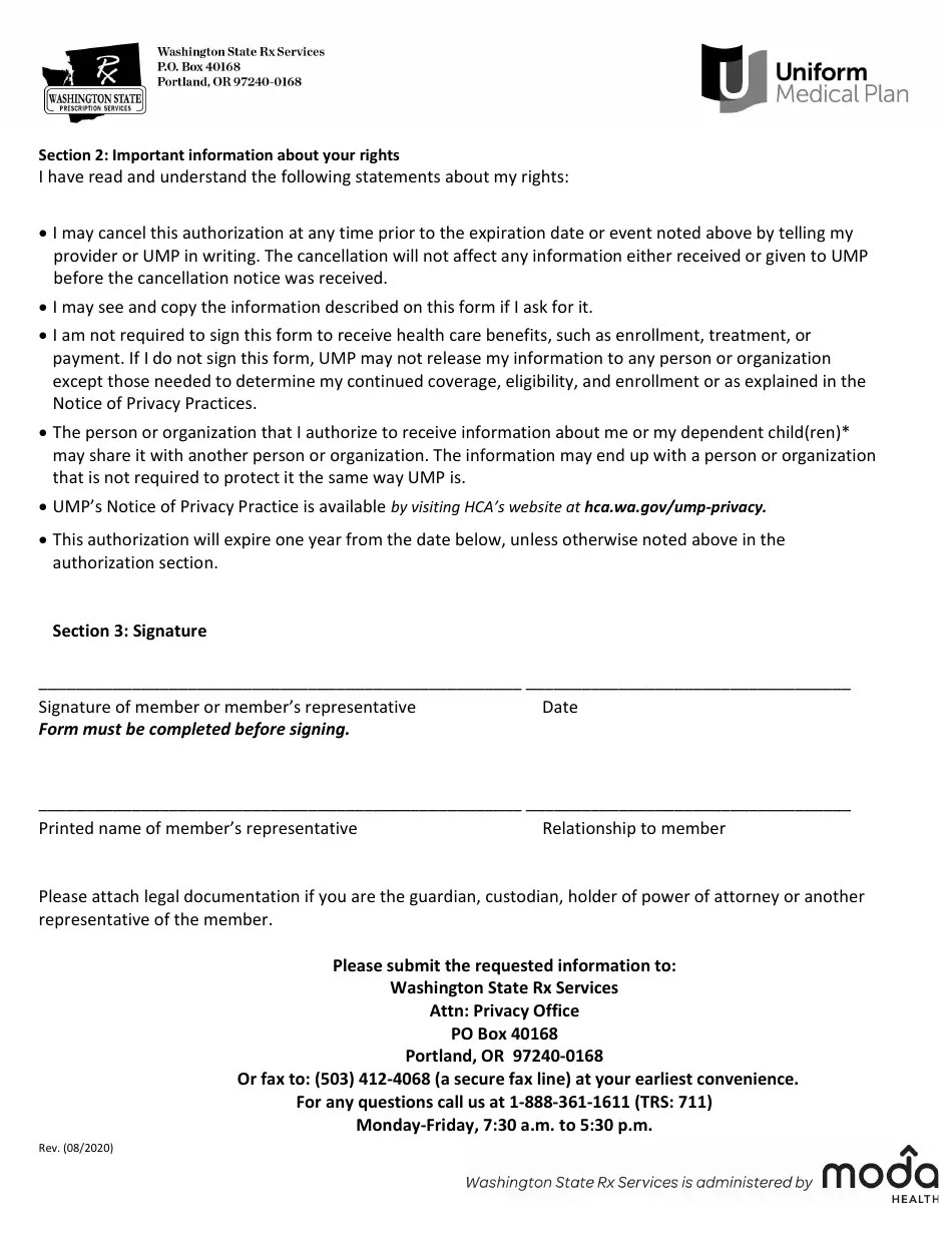 Washington Authorization for Release of Information for Uniform Medical