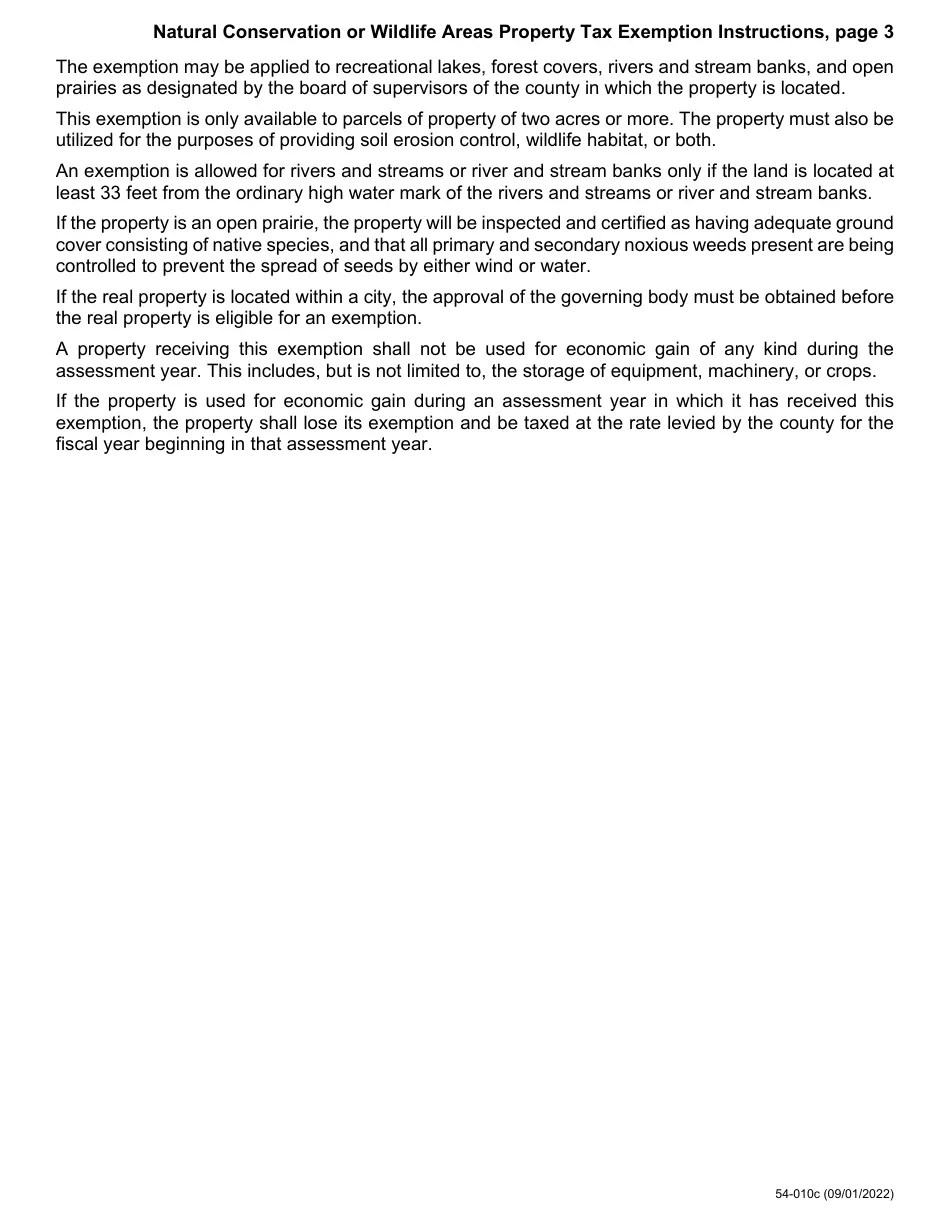 Form 54010 Download Printable PDF or Fill Online Natural Conservation or Wildlife Areas