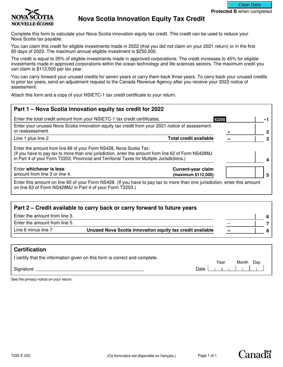 Form T225 2022 Fill Out, Sign Online and Download Fillable PDF