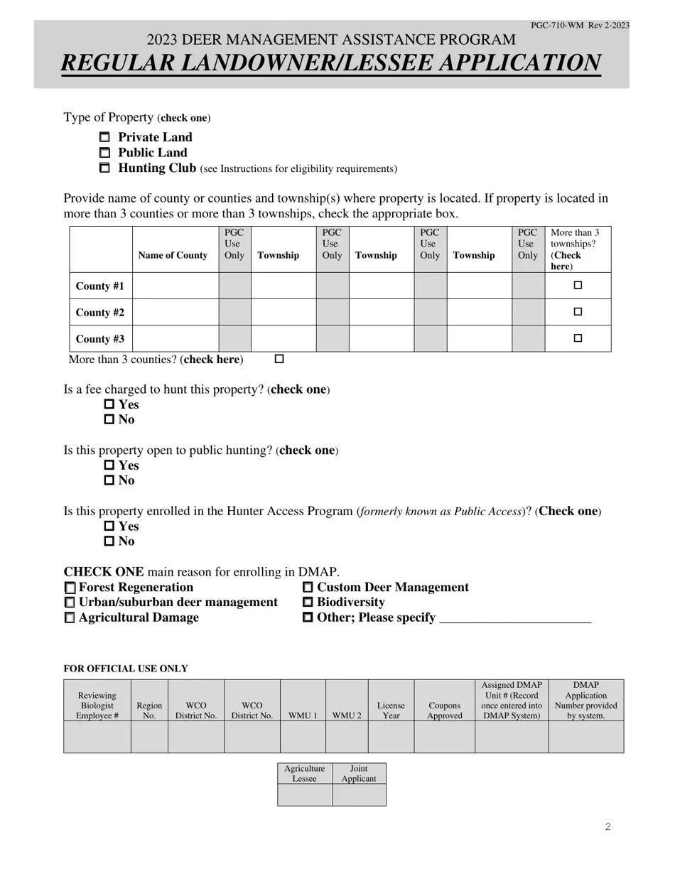 Form PGC710WM Download Fillable PDF or Fill Online Regular Landowner
