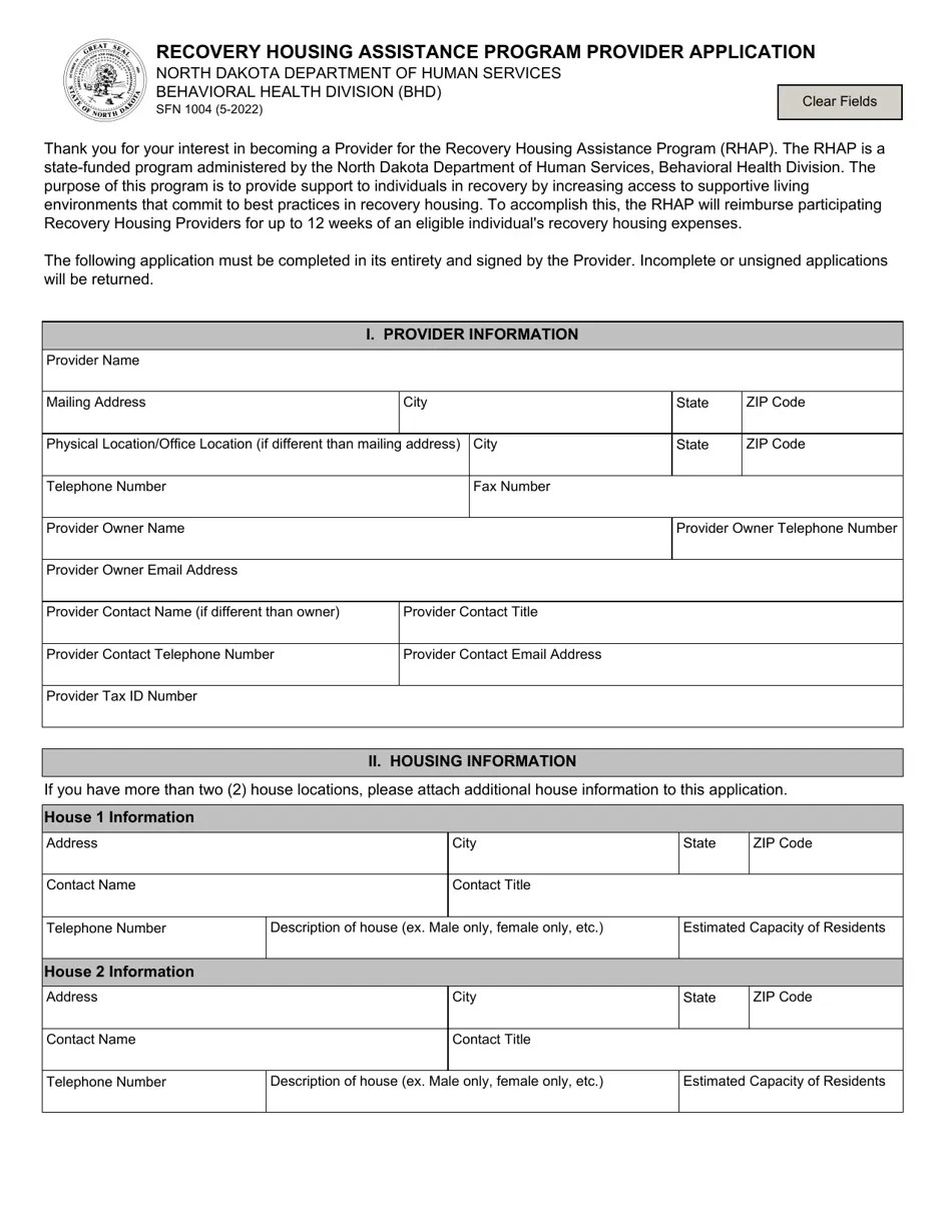 Form SFN1004 Fill Out, Sign Online and Download Fillable PDF, North