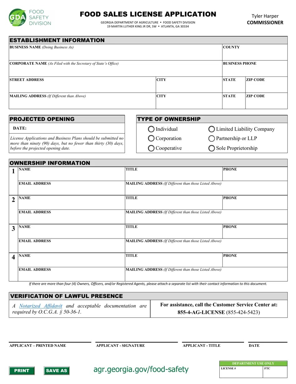 (United States) Food Sales License Application Fill Out, Sign
