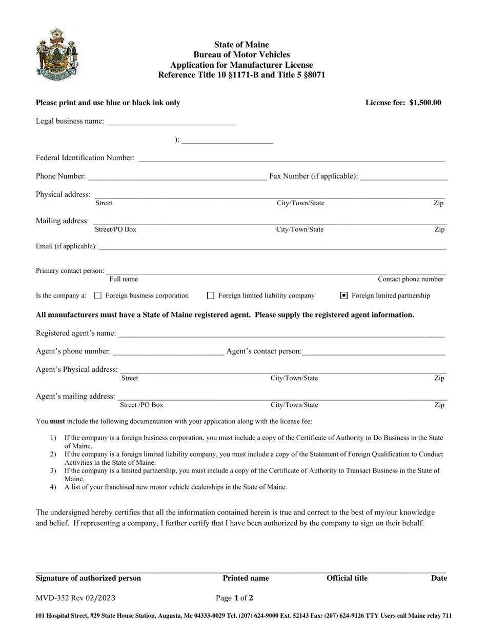 Form MVD352 Download Fillable PDF or Fill Online Application for