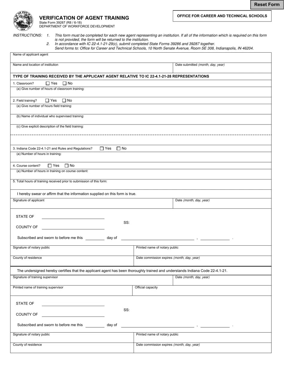 State Form 39287 Fill Out, Sign Online and Download Fillable PDF