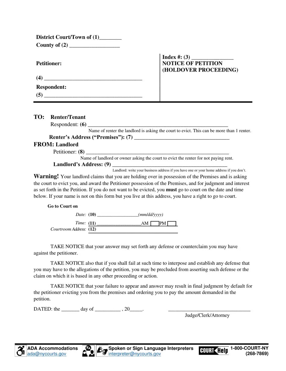 Suffolk County, New York Notice of Petition (Holdover Proceeding