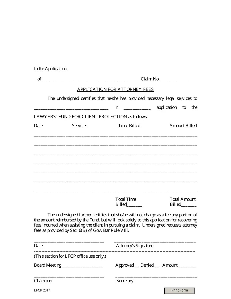 Ohio Application for Attorney Fees Lawyers' Fund for Client