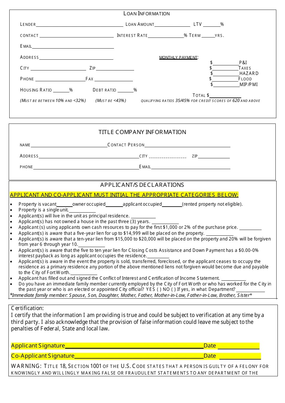 City of Fort Worth, Texas Homebuyer Assistance Program Application